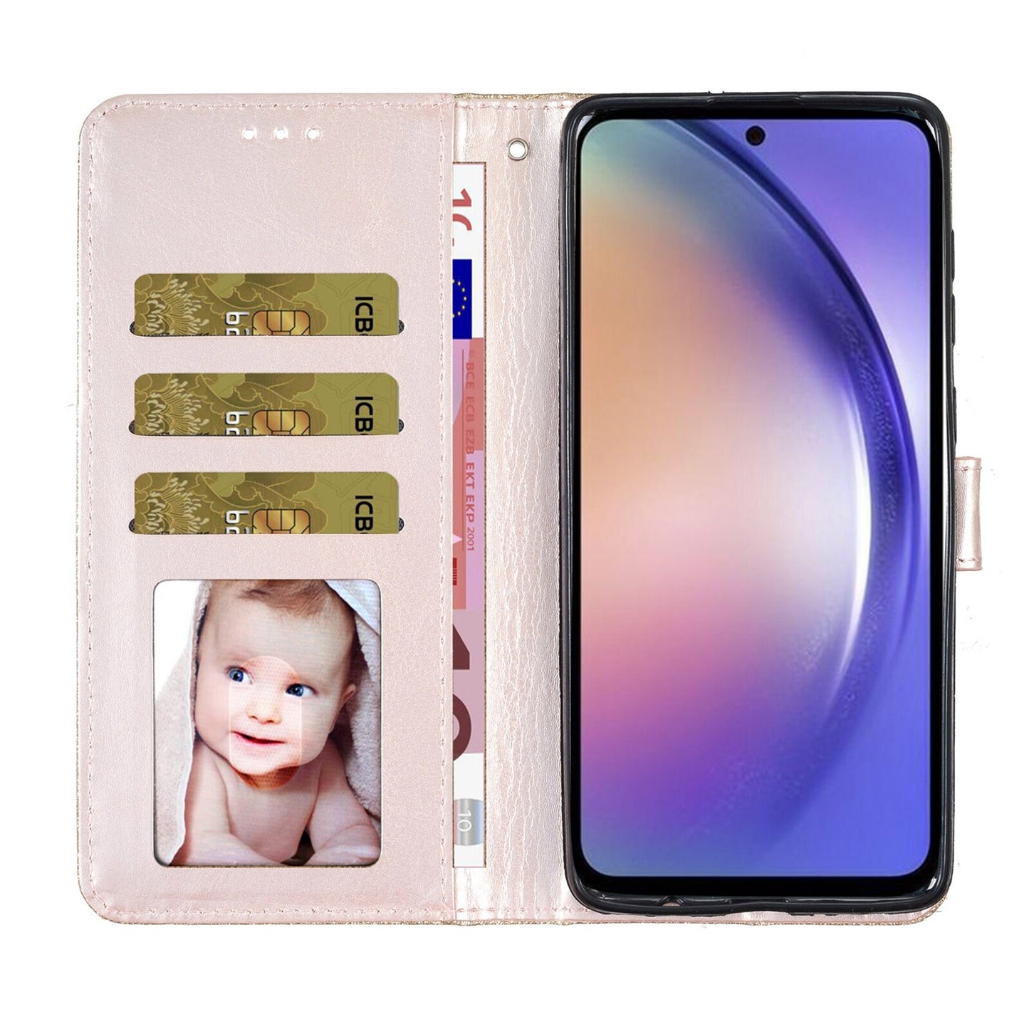 For Samsung Galaxy S24 Ultra S23 FE S22 S23 Women Glitter PU Leather Wallet Case