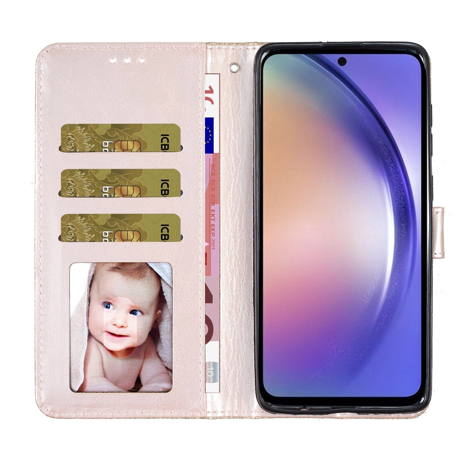 For Samsung Galaxy S24 Ultra S23 FE S22 S23 Women Glitter PU Leather Wallet Case
